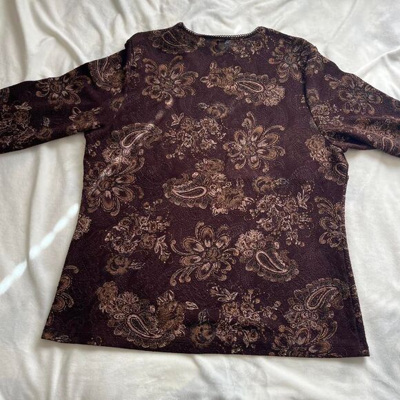 Vintage Y2K whimsygoth fairy indie brown top with glitter paisley floral design - Picture 4 of 7